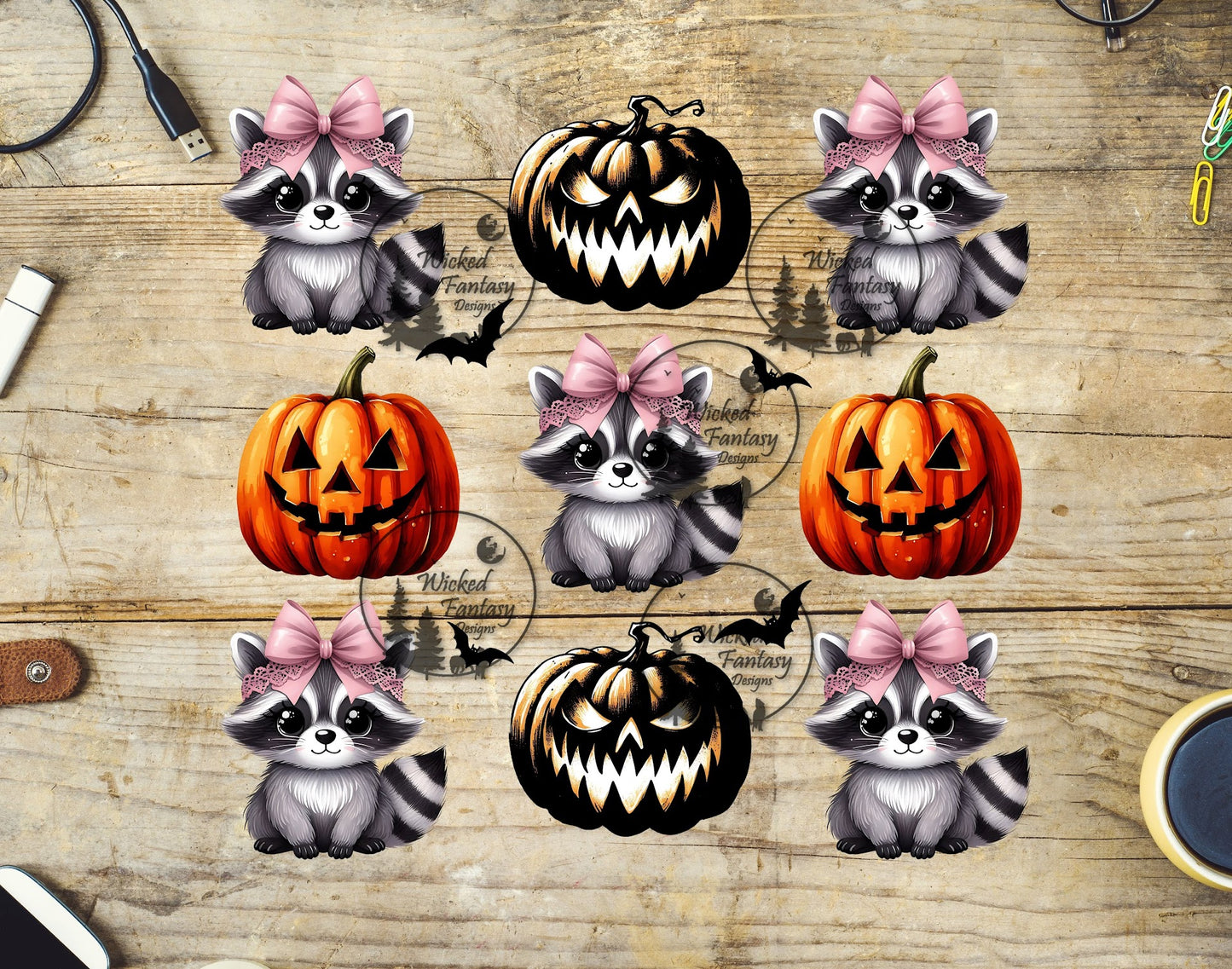 UVDTF Jack O' Lanterns and Cute Raccoons Elements