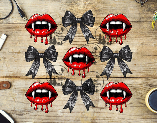 UVDTF Red Vampire Lips and Lace Bows Elements