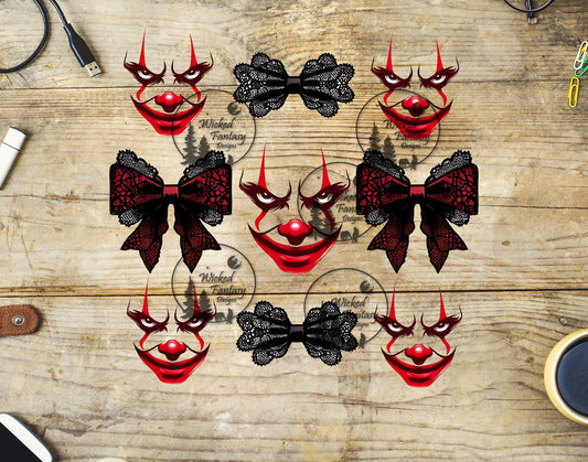 UVDTF Scary Clown Faces and Lace Bows Elements