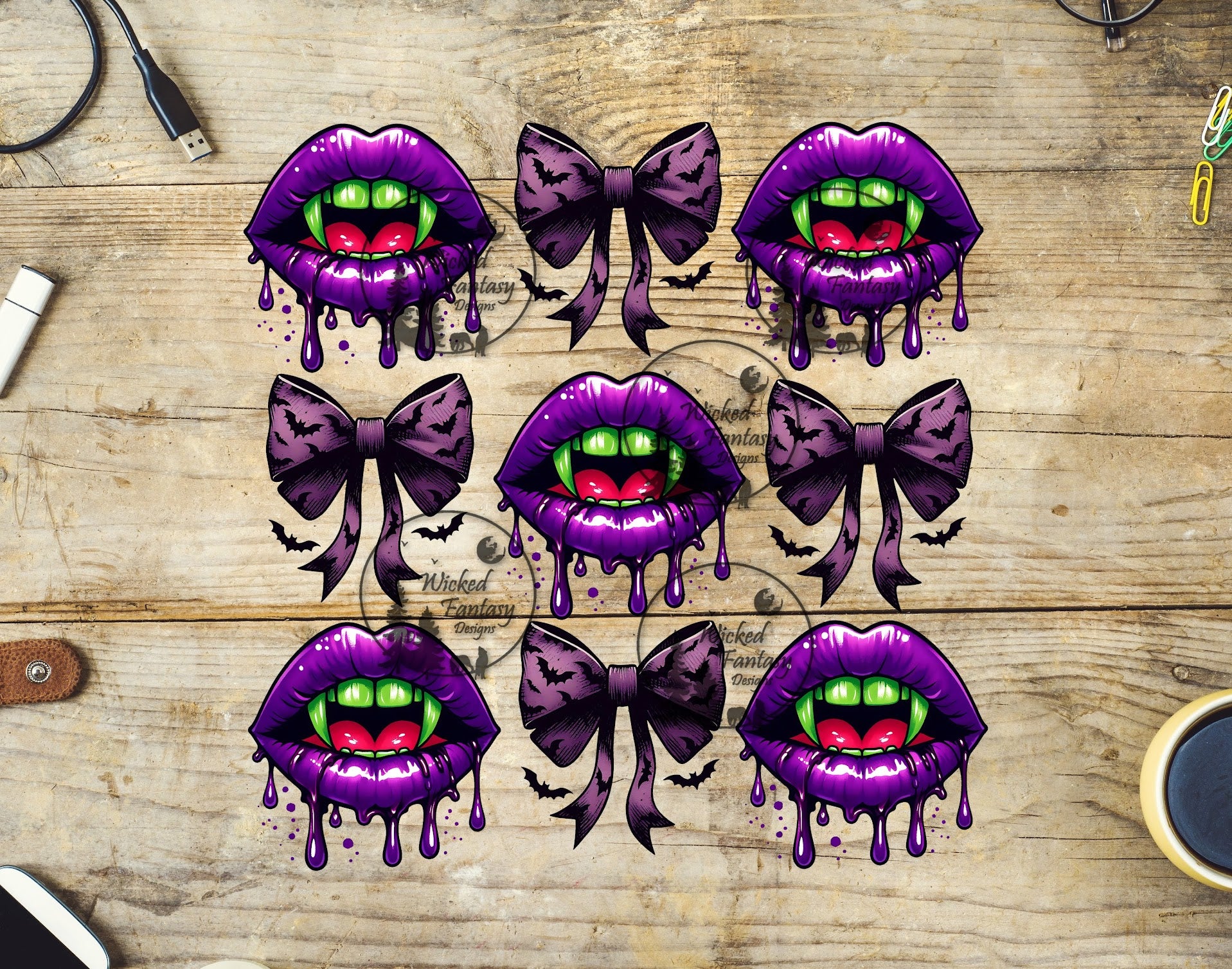 UVDTF Purple Vampire Lips and Bows Elements – Wicked Fantasy Designs