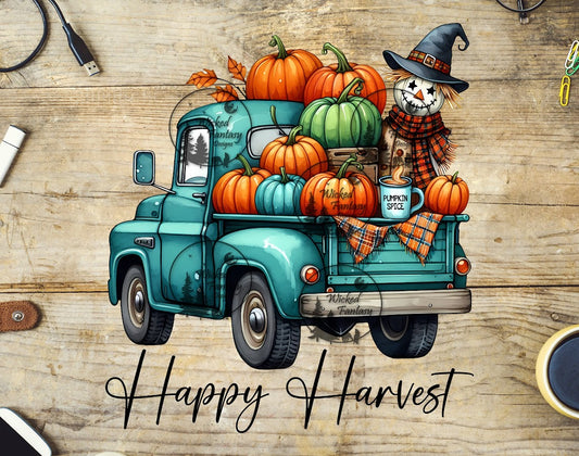 UVDTF Happy Harvest Vintage Truck and Scarecrow