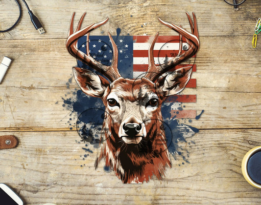 UVDTF Deer with American Flag and Paint Splatters