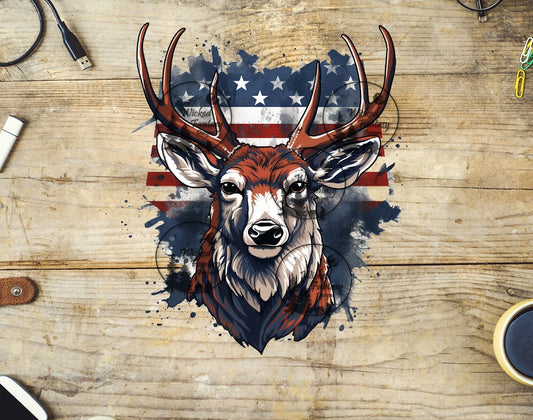 UVDTF Deer with Watercolor American Flag