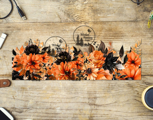 UVDTF Orange and Black Floral Border Element 10"