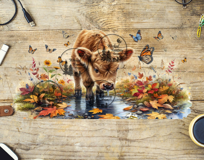 UVDTF Baby Cow in the Autumn Puddles 16oz 40oz Tumbler Wrap Element