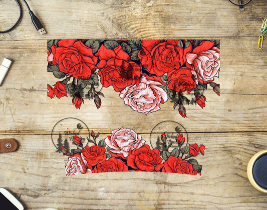 UVDTF Illustrated Red Roses Floral Wrap Element 40oz 16oz Multiple Sizes