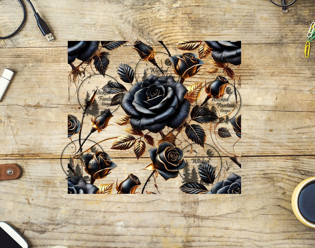 UVDTF Gilded Black Roses 10"x10" Element