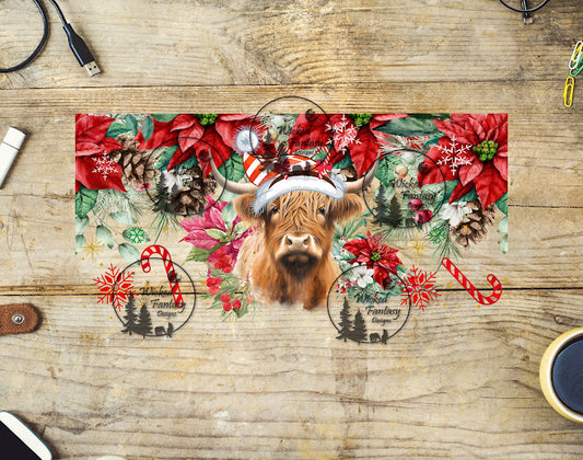 UVDTF Highland Cow and Poinsettias 16oz 40oz Tumbler Wrap Element