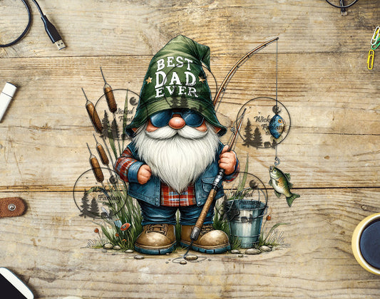 UVDTF Best Dad Ever Gnome with Beard Fishing Cat tails