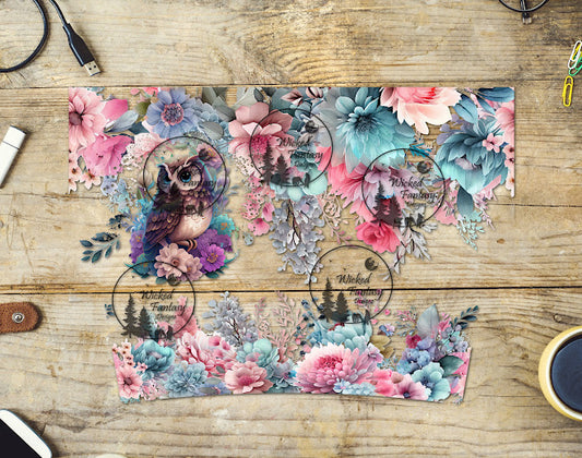 UVDTF Owl Teal and Pink Floral Wrap Element 40oz 16oz Multiple Sizes