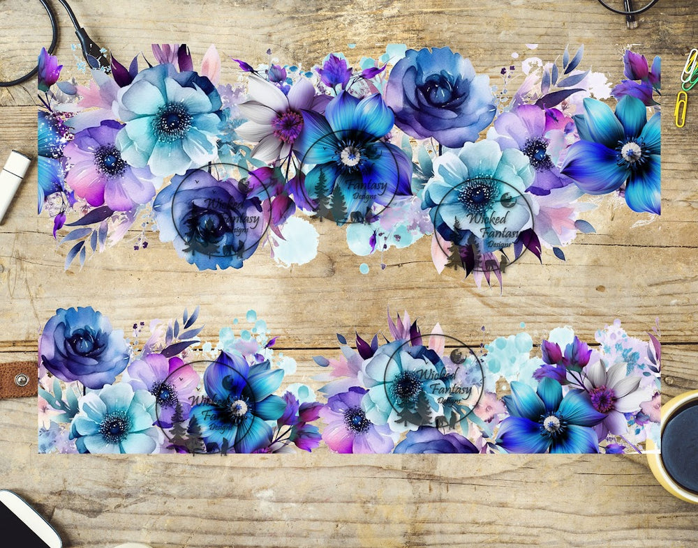 UVDTF Aqua Periwinkle Flowers 20oz 30oz 10"x10" Element