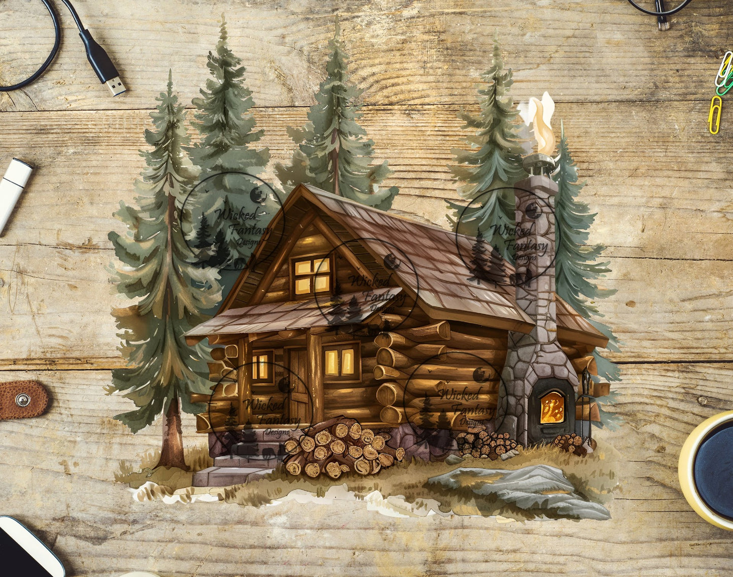 UVDTF Cozy Log Cabin in the Woods