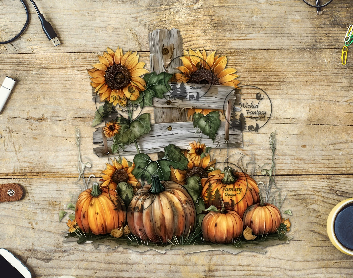 UVDTF Autumn Pumpkins and Sunflowers