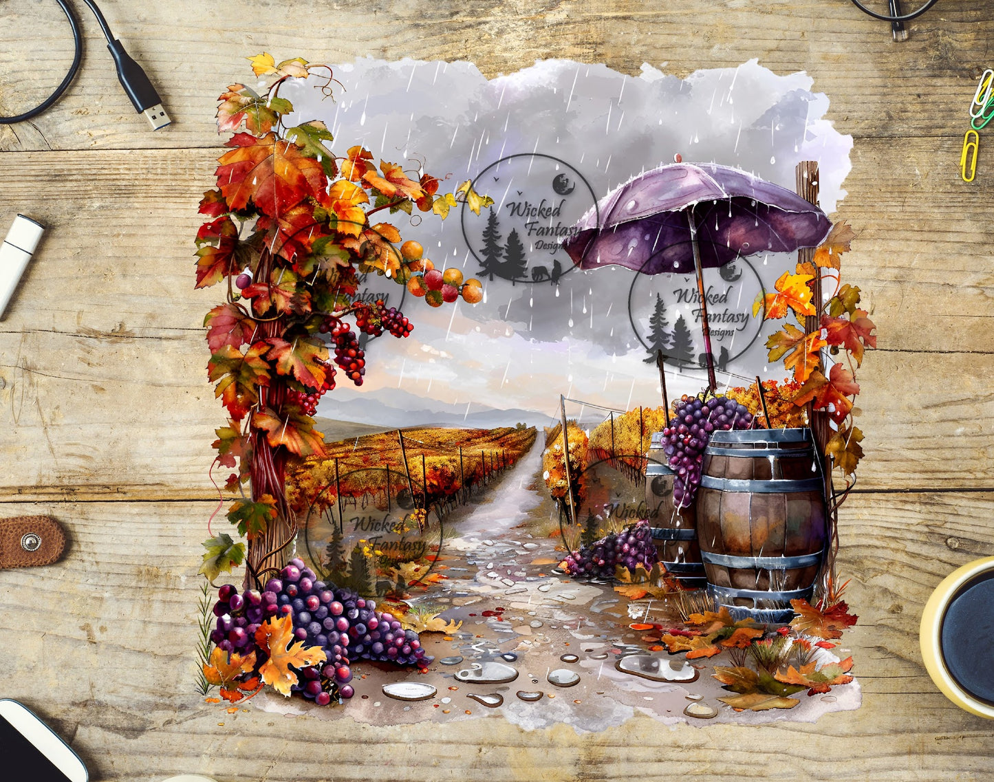 UVDTF Autumn Vineyard in the Rain