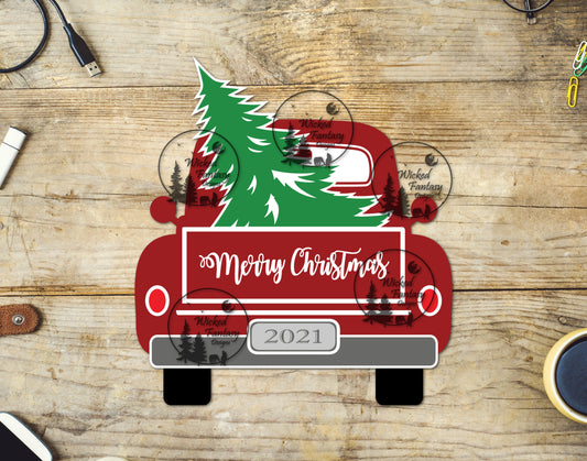 UVDTF Merry Christmas Red Vintage Truck and Tree