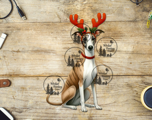 UVDTF Greyhound with Reindeer Antlers