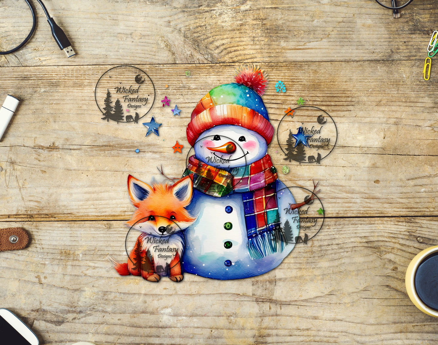 UVDTF Snowman with Cute Fox