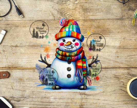 UVDTF Cute Snowman with Beanie and Scarf