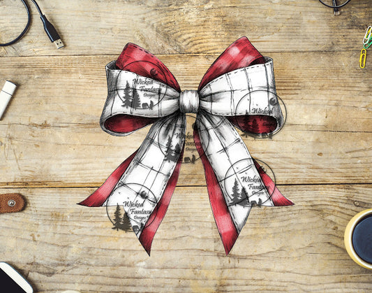 UVDTF Red and White Checkered Bow