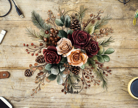 UVDTF Beige and Sienna Rose Floral Arrangement