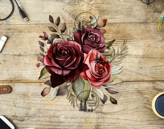 UVDTF Red and Blush Rose Floral Arrangement