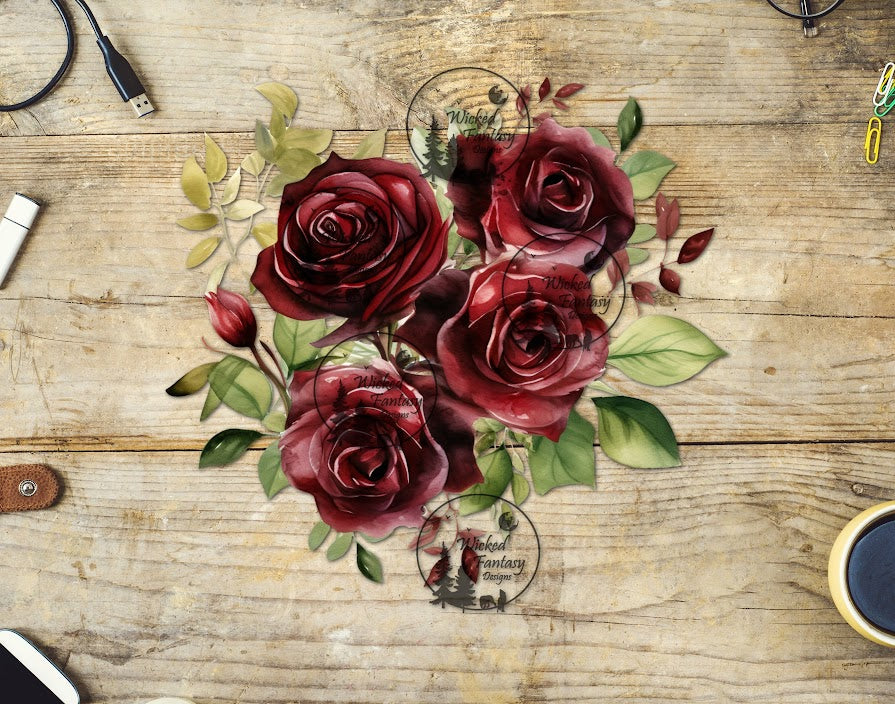 UVDTF Burgundy Rose Floral Arrangement