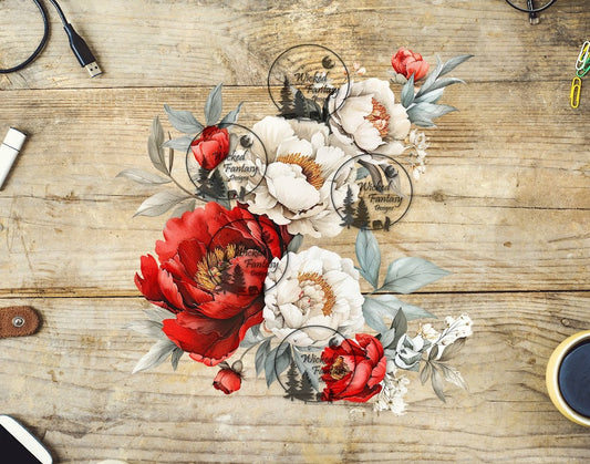 UVDTF Red and White Flower Arrangement