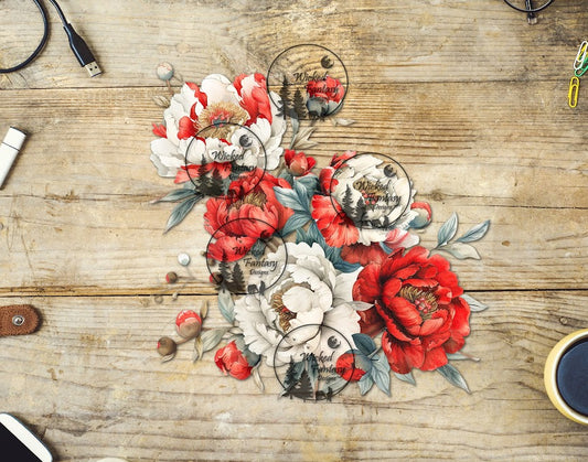 UVDTF Red and White Floral Arrangement