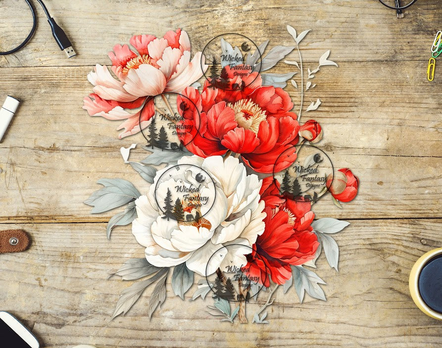 UVDTF Pink Red and White Floral Arrangement