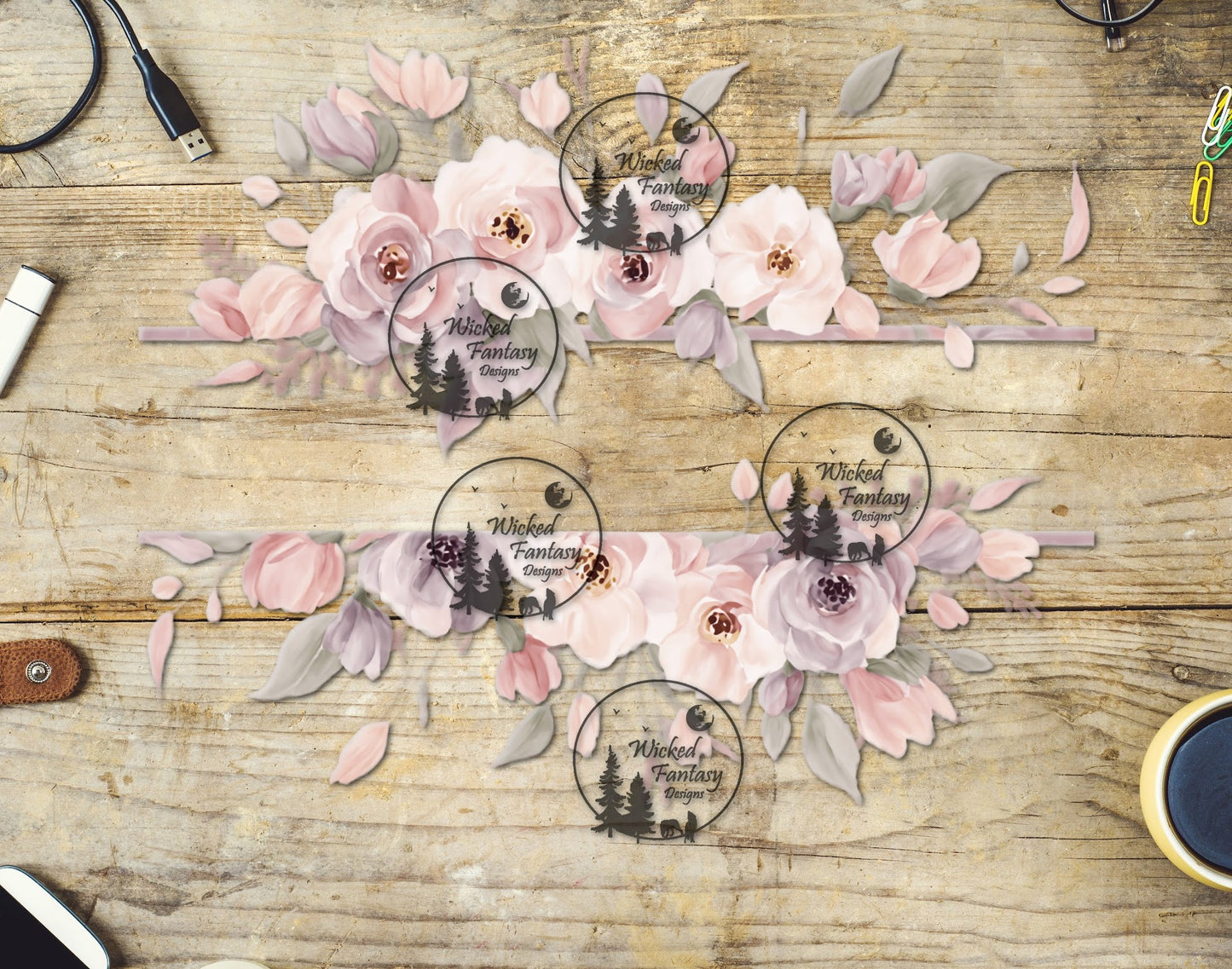 UVDTF Pale Pink Flowers Border Elements 11"