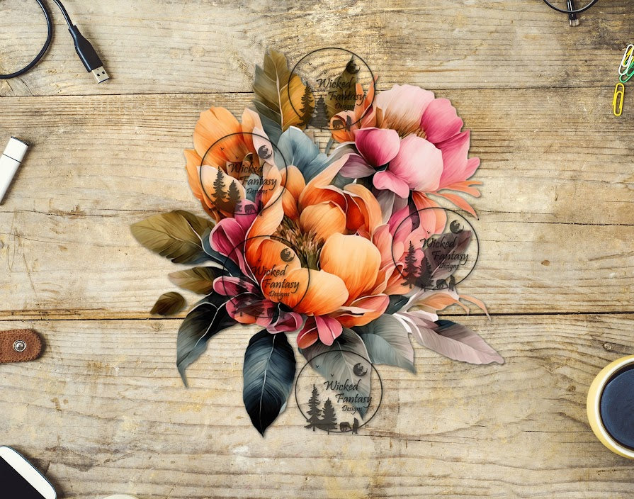 UVDTF Pink and Orange Floral Arrangement