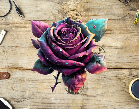 UVDTF Jeweled Teal and Purple Rose