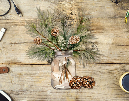 UVDTF Pine Boughs in a Mason Jar