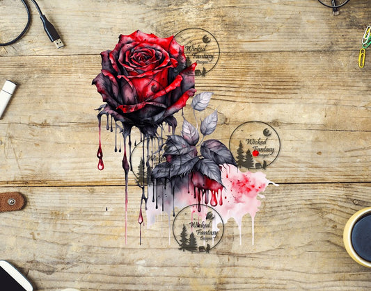 UVDTF Dripping Red Watercolor Rose