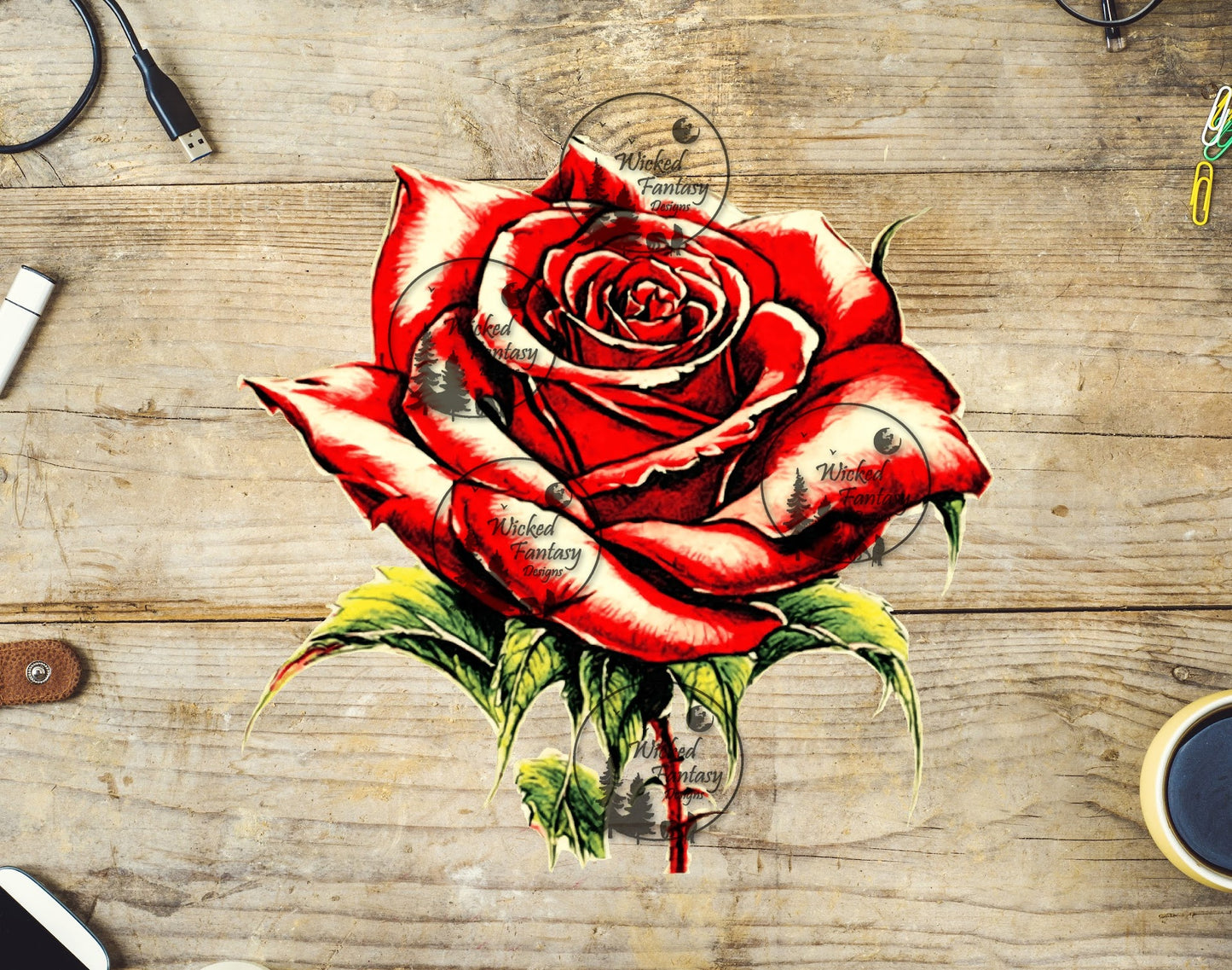 UVDTF Red Rose Illustration