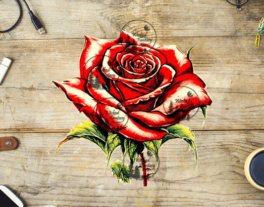 UVDTF Red Rose Illustration