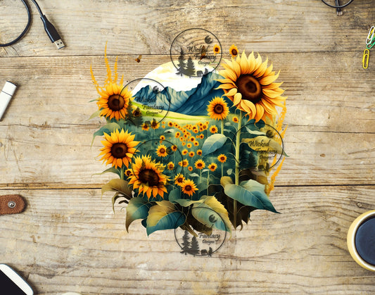 UVDTF Sunflower Field and Mountains