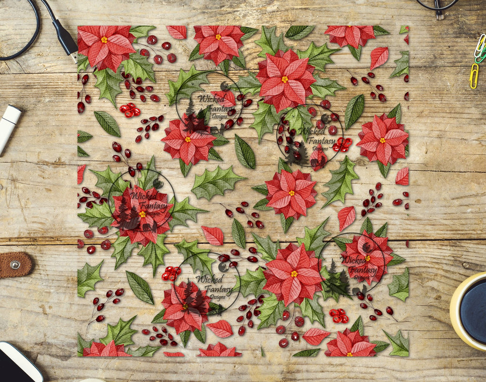 UVDTF Poinsettias and Holly 20oz 30oz 10"x10" Element