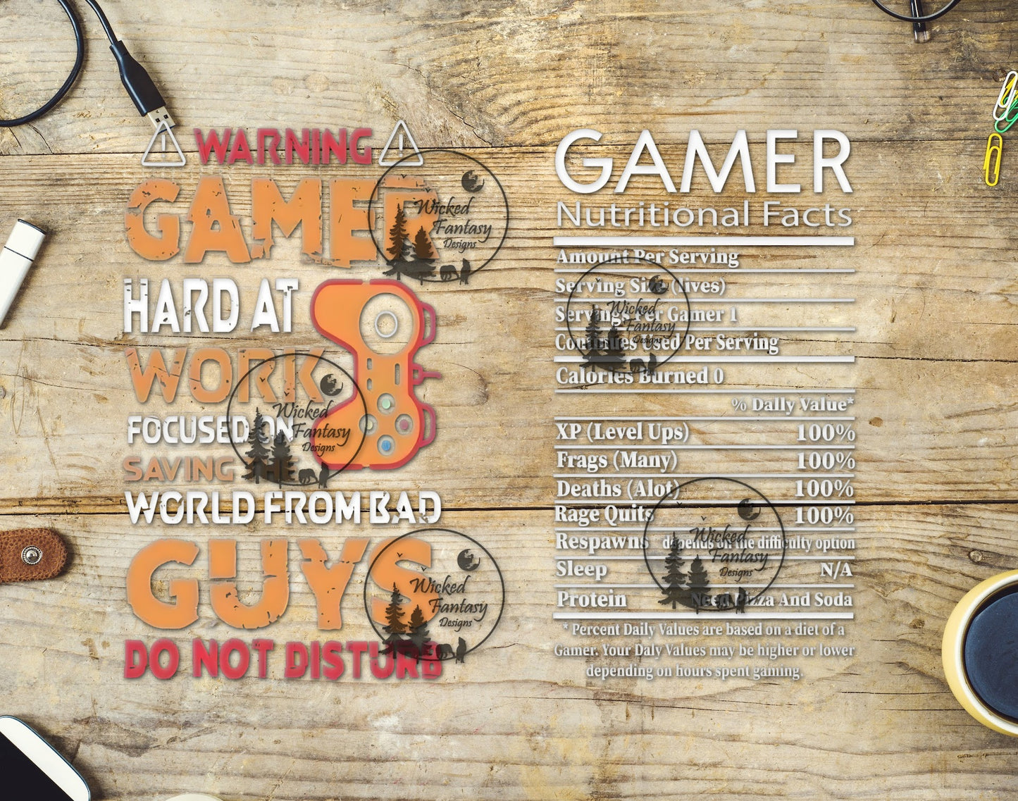 UVDTF Warning Gamer Hard at Work 20oz 30oz 10"x10" Element