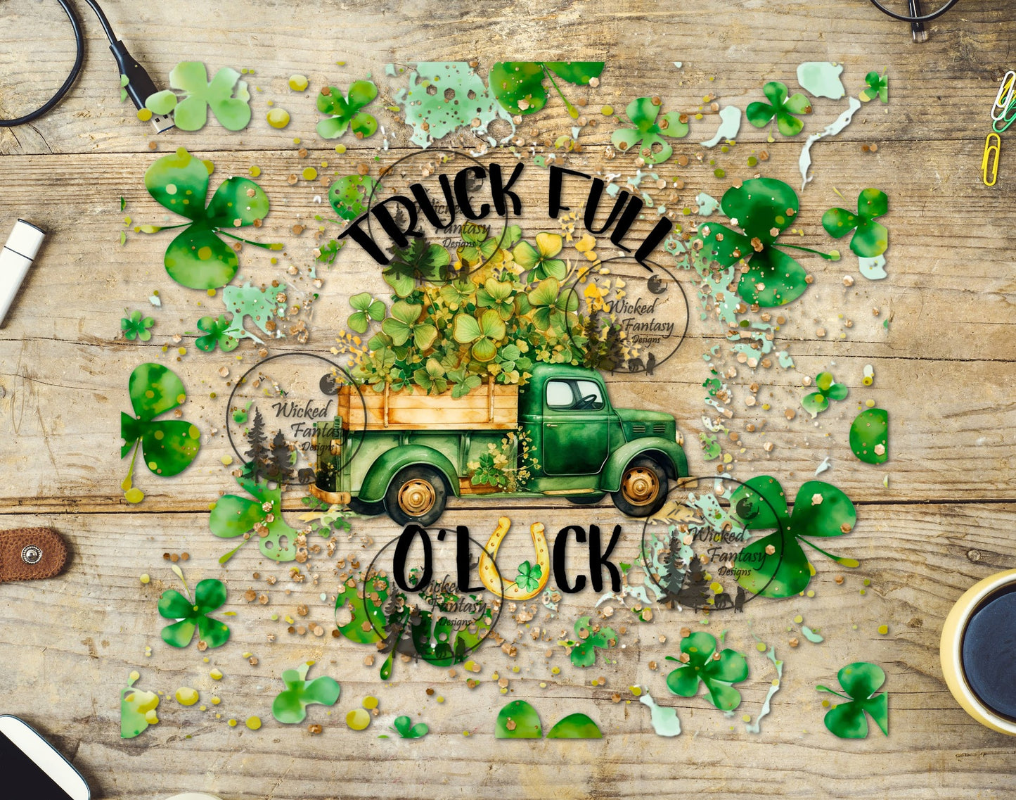 UVDTF Truck Full o' Luck Shamrocks 20oz 30oz 10"x10" Element