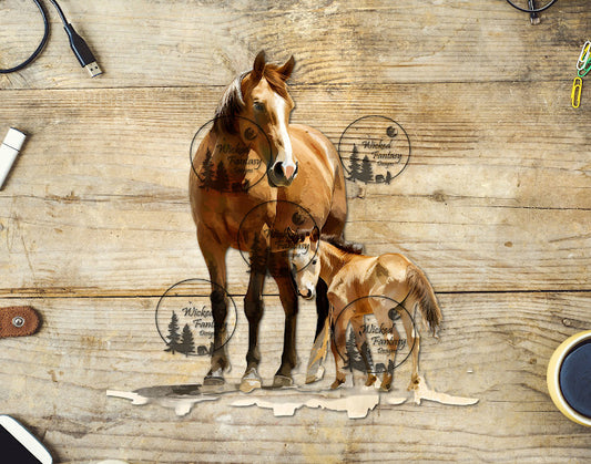 UVDTF Brown Horse with Foal