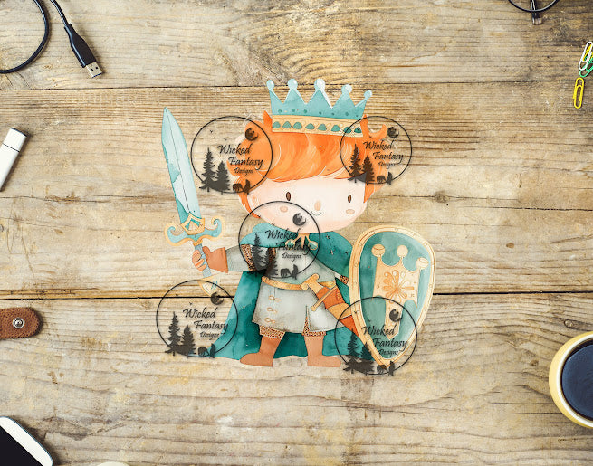 UVDTF Cartoon Medieval King in Teal with Cape