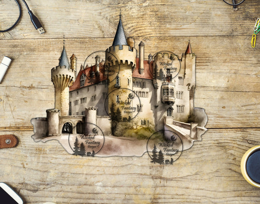 UVDTF Watercolor Medieval Castle
