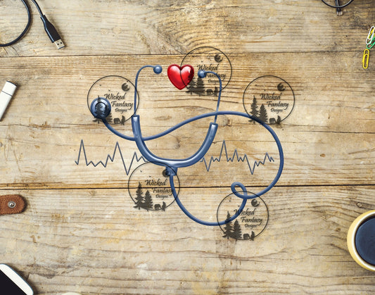 UVDTF Stethoscope and Heart with Rhythm