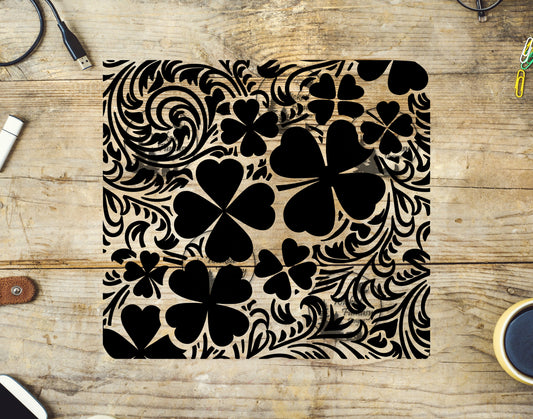 UVDTF Tooled Leather and Shamrock Black/White Tumbler Wrap 20oz 30oz 10"x10" Element