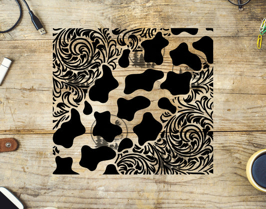 UVDTF Tooled Leather and Cow Hide Black/White Tumbler Wrap 20oz 30oz 10"x10" Element