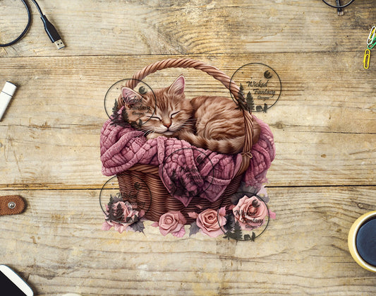 UVDTF Ginger Tabby Cat in Basket
