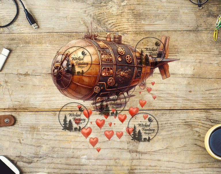 UVDTF Steampunk Blimp and Hearts
