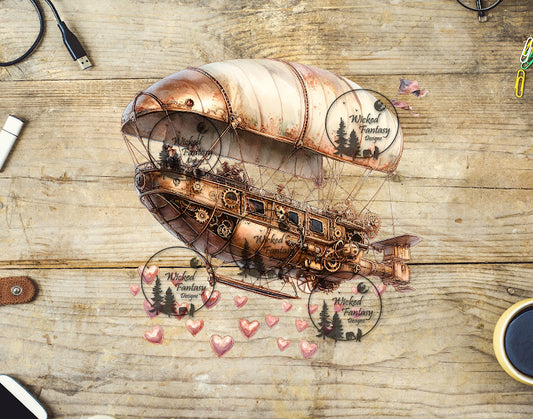 UVDTF Steampunk Flying Ship with Hearts