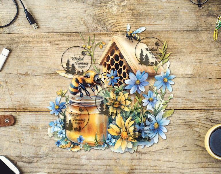 UVDTF Blue Daisies and Bees
